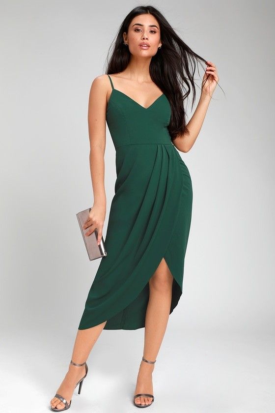 Reinette Dark Green Midi Dress Green Dress Dresses Spring Dress Spring Outfits Pastel | Lulus (US)