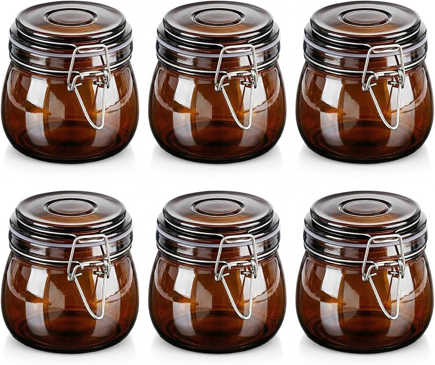 Norme 6 Pack 17oz Amber Airtight Glass Jars with Lids, Round Food Storage Container Airtight Food... | Amazon (US)