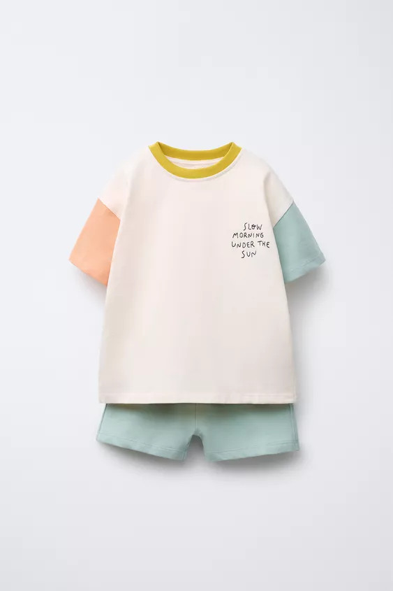 COLOR BLOCK JOGGING T-SHIRT AND BERMUDA SET | Zara US