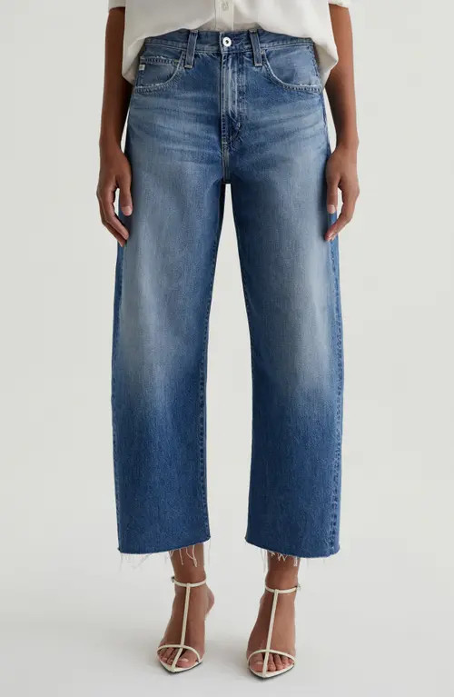AG Hattie Raw Hem High Waist Crop Barrel Leg Jeans in Gemini at Nordstrom, Size 30 | Nordstrom