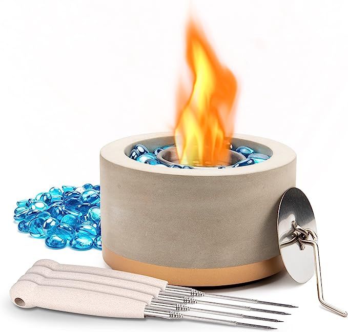 TKS Tabletop Fire Pit Indoor and Outdoor Use Fireplace with Glass Stone Mini Personal Fire Pit Gr... | Amazon (US)