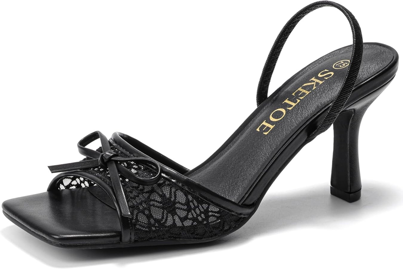 Kitten Heels for Women Square Toe Mesh Sandals Bow Knots Heels Open Toe Sandals for Women Comfort... | Amazon (US)