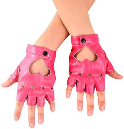 JISEN Women Heart Cutout Punk Half Finger PU Leather Performance Gloves | Amazon (US)