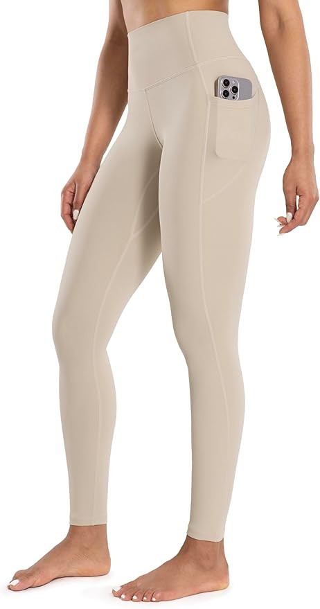 Women's Workout Leggings with Pockets High Waist Yoga Pants 28" Cream Soft Athletic Lightweight T... | Amazon (US)