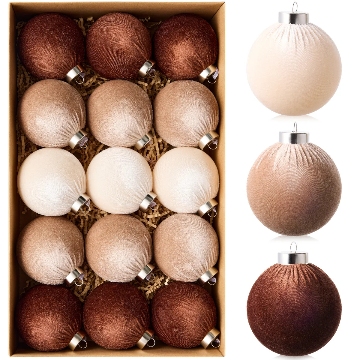 Velvet Christmas Ball Ornaments Set - 15pcs Large 8cm Christmas Tree Ornaments, Soft Fabric Hangi... | Wayfair North America