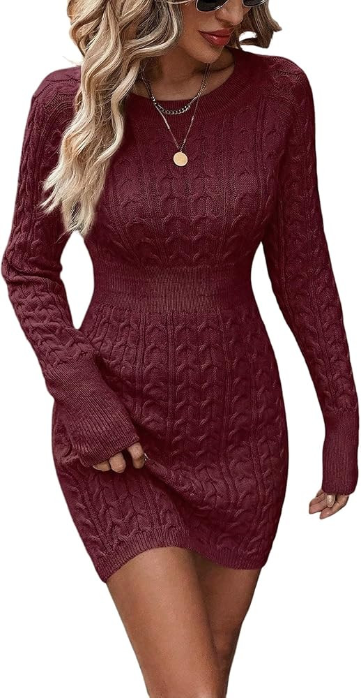 GORGLITTER Women's Cable Knit Sweater Dress Long Sleeve Knit Fall Winter Dresses Crewneck Mini Pe... | Amazon (US)