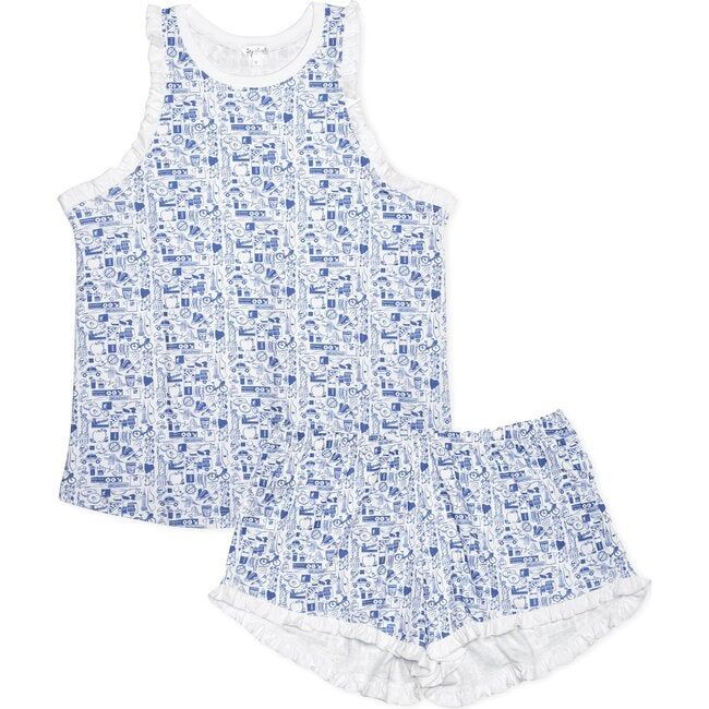 New York City Women's Ruffle Short Pajama Set, Blue | Maisonette
