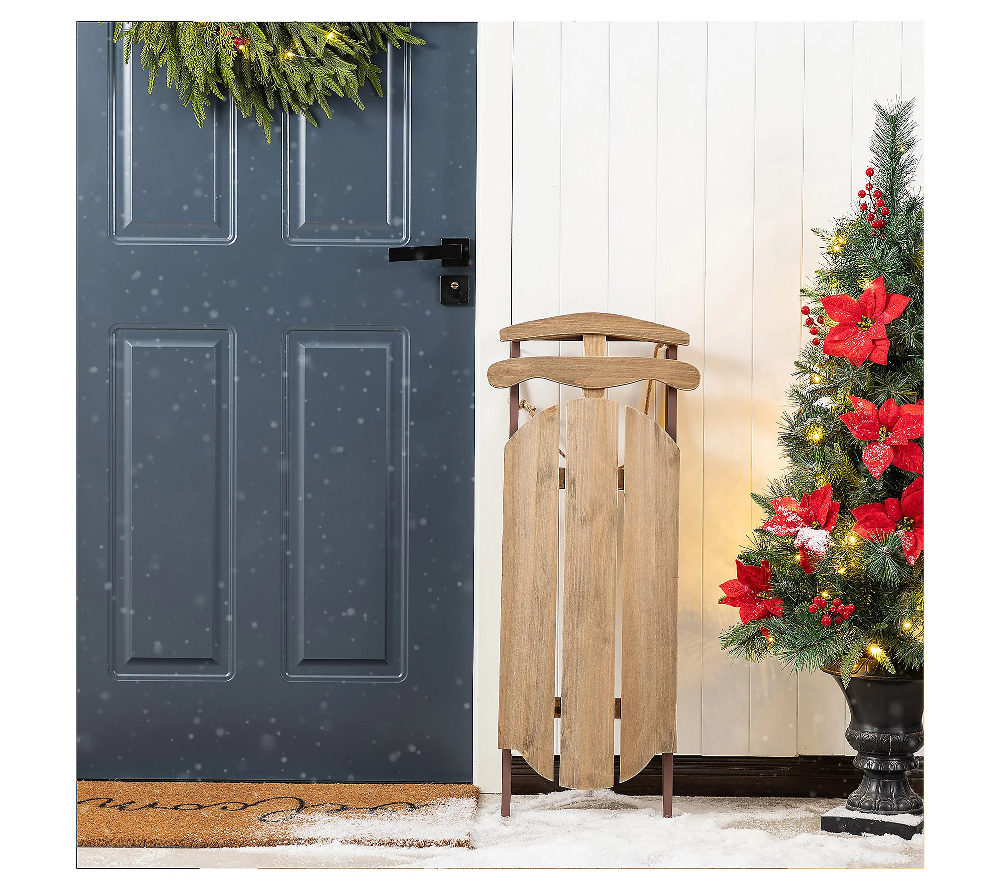 Glitzhome 34""H Christmas Wooden Sleigh Porch Si gn | QVC