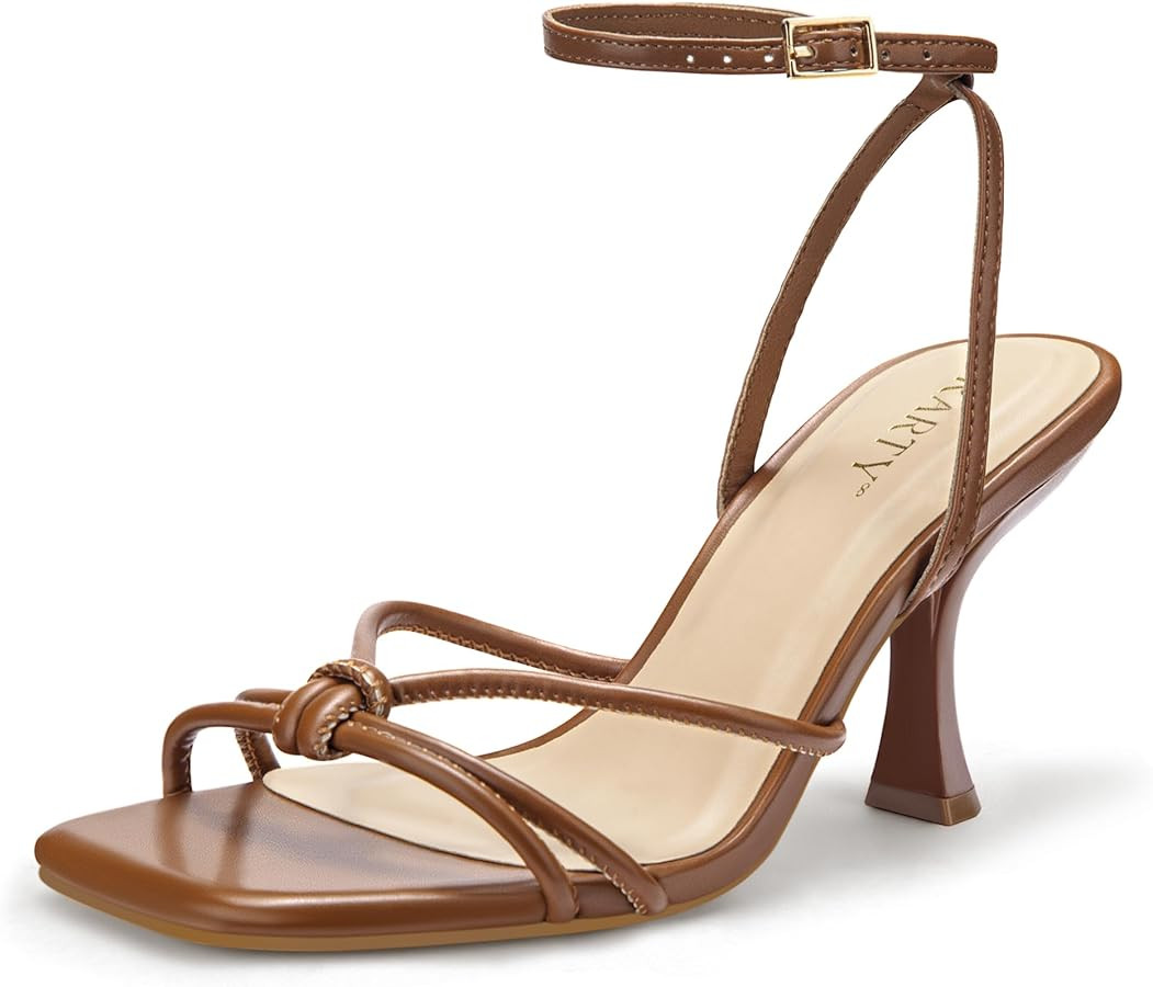 PARTY Women's Square Open Toe Strappy Heeled Sandals 3 inch Stiletto Kitten Heel with Ankle Buckl... | Amazon (US)