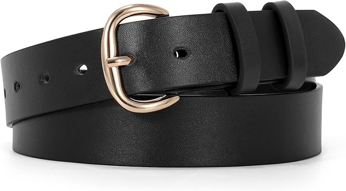 JASGOOD Women Leather Belt for Jeans Pants Gold Buckle Lady Casual Dress Waist Belt | Amazon (US)