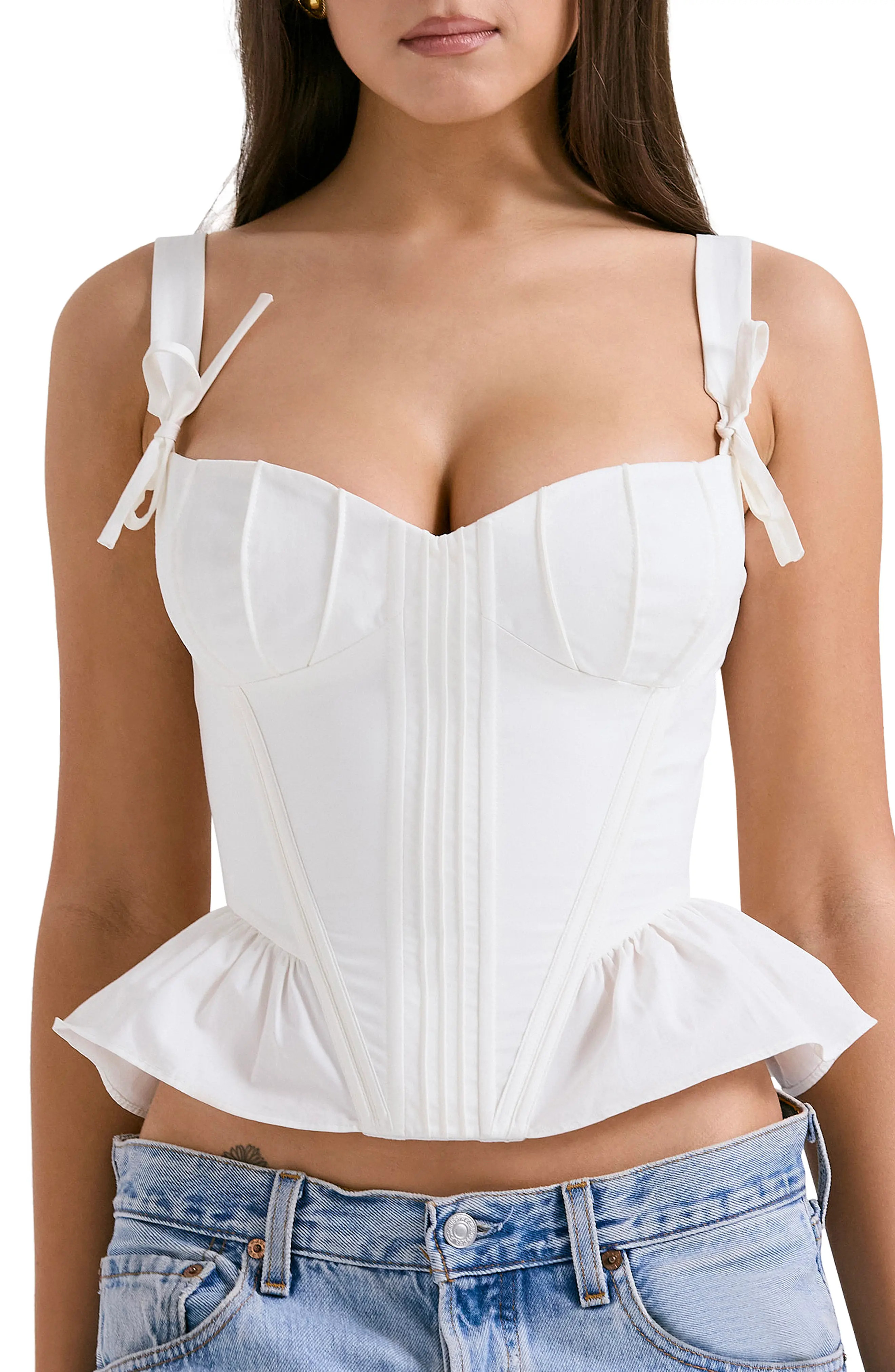 Gigou Bow Strap Peplum Corset Top (Women) | Nordstrom | Nordstrom