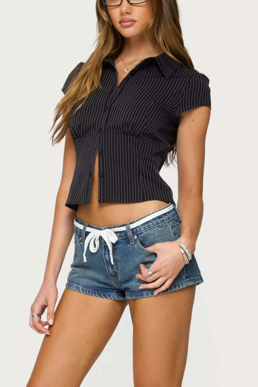 Edikted Olesia Tie Belt Denim Shorts | Urban Outfitters (US and RoW)