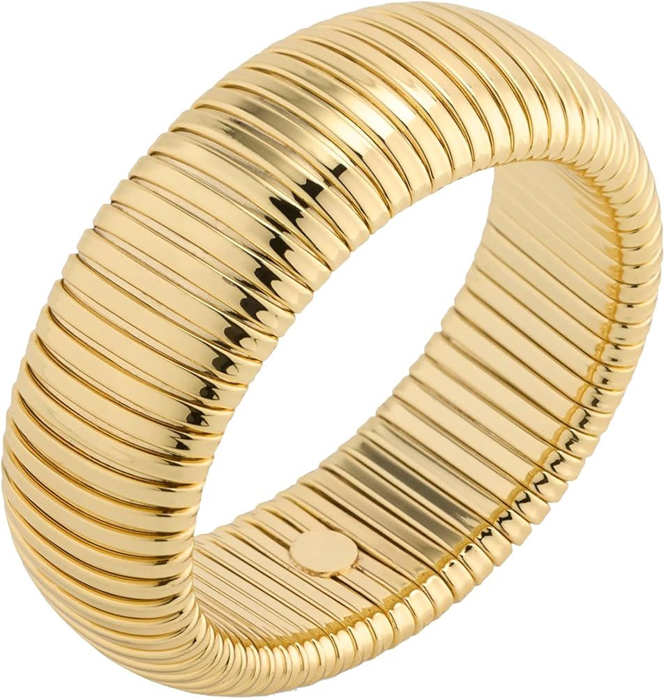 CONRAN KREMIX Gold Chunky Bangle Stretch Bracelets For Women 14K Real Gold Filled Stainless Steel... | Amazon (US)