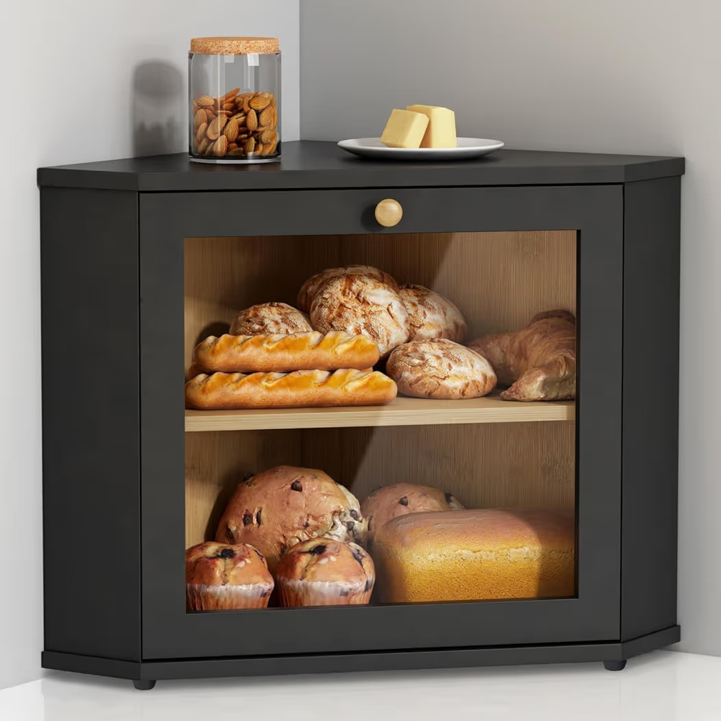 Corner Bread Box, Black, Bread Storage Container, Two Layer, Large
        Breadbox under Cabinet... | Amazon (US)