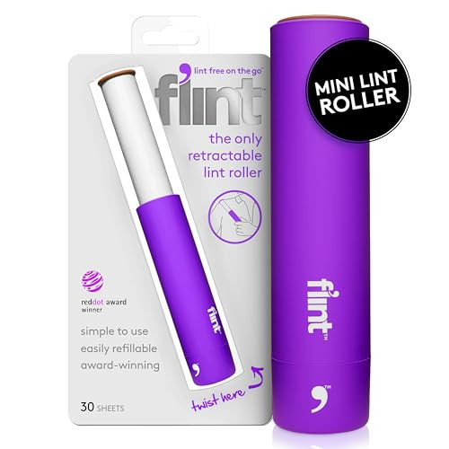 Flint Classic Purple Retractable Mini Lint Roller with 30 Extra Sticky Sheets, Small and Portable Lint Roller, Ideal Pet Hair Remover Lint Roller, Travel Lint Roller, and Lint Roller for Clothes | Amazon (US)