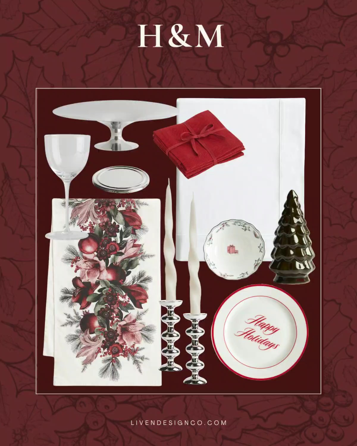 H&M Christmas dining. Holiday dining. Christmas tablecloth. Tablescape. Table setting. Table runner. Christmas plates. Dinnerware. Wine glasses. Red napkins. Holiday party. Silver candle holders

#LTKHoliday #LTKSeasonal #LTKHome