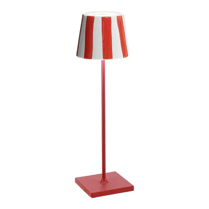 Zafferano Poldina Lido Table Lamp with Red Striped Shade | Chairish