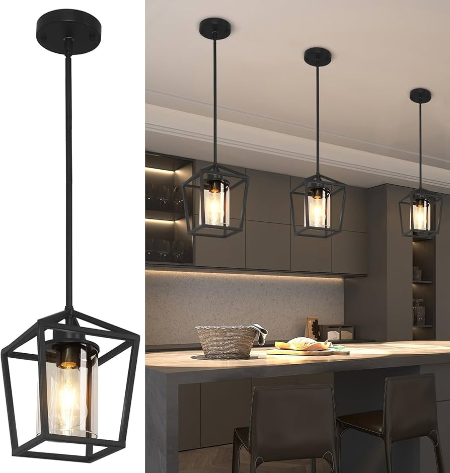 Black Pendant Lights Kitchen Island, 1-Light Light Fixtures, Farmhouse Island Lighting,Lantern Pe... | Amazon (US)