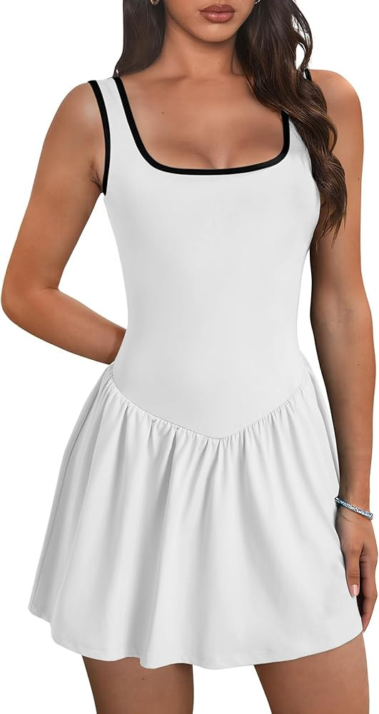 Desol Athletic Dress for Women Square Neck Sleeveless Built in Shorts with Pockets Tennis Dress G... | Amazon (US)