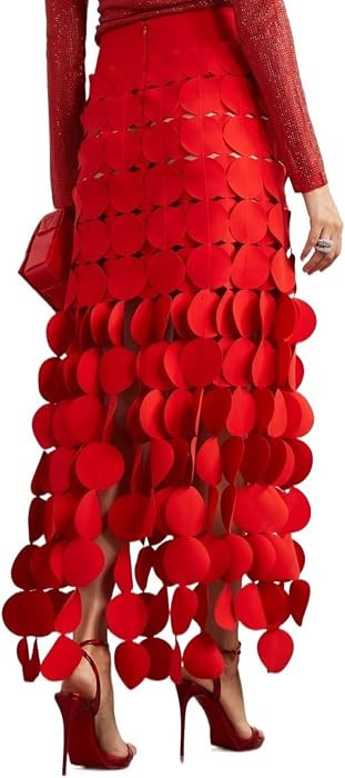 Women Flowy Polka Dot Fringe Long Skirt High Waist A Line Hollow Out Maxi Skirts Tassel Trim Mult... | Amazon (US)