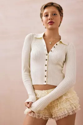 UO Ribbed Polo Cardigan | Urban Outfitters (EU)