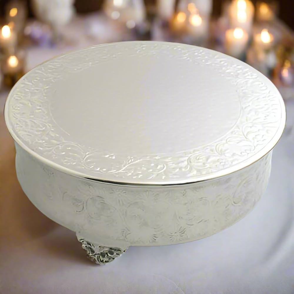 Silver 22" Wedding Cake Plateau. Embossed Luxurious Floral Design Tray. Metal Cake Stand Riser. W... | Amazon (US)
