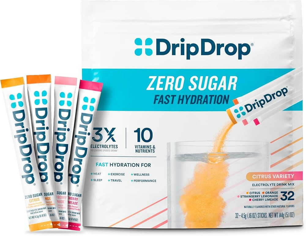 DripDrop Sugar Free Hydration Packets - Zero Citrus Variety Pack - Single Serve Electrolytes Powd... | Amazon (US)