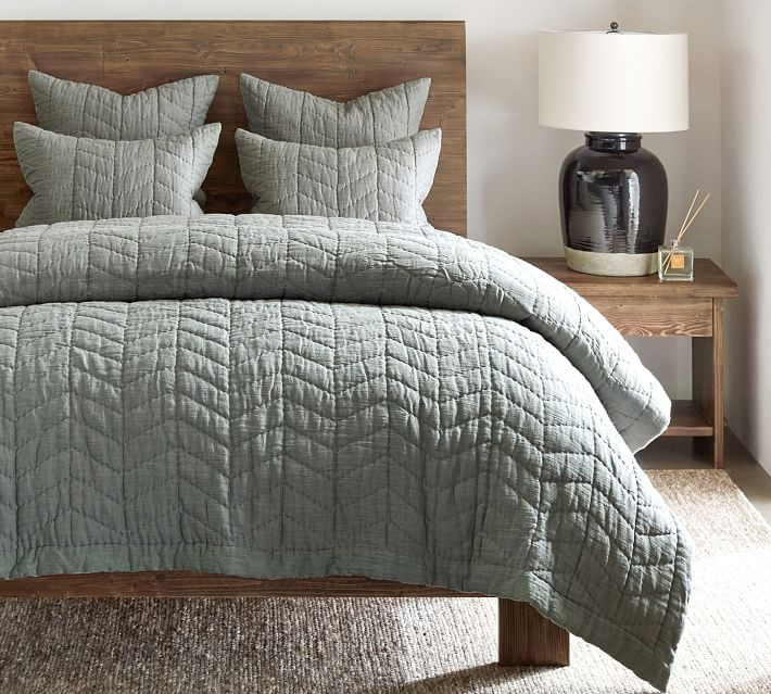 Willow Handcrafted Linen/Cotton Twill Quilt & Shams - Blue | Pottery Barn (US)