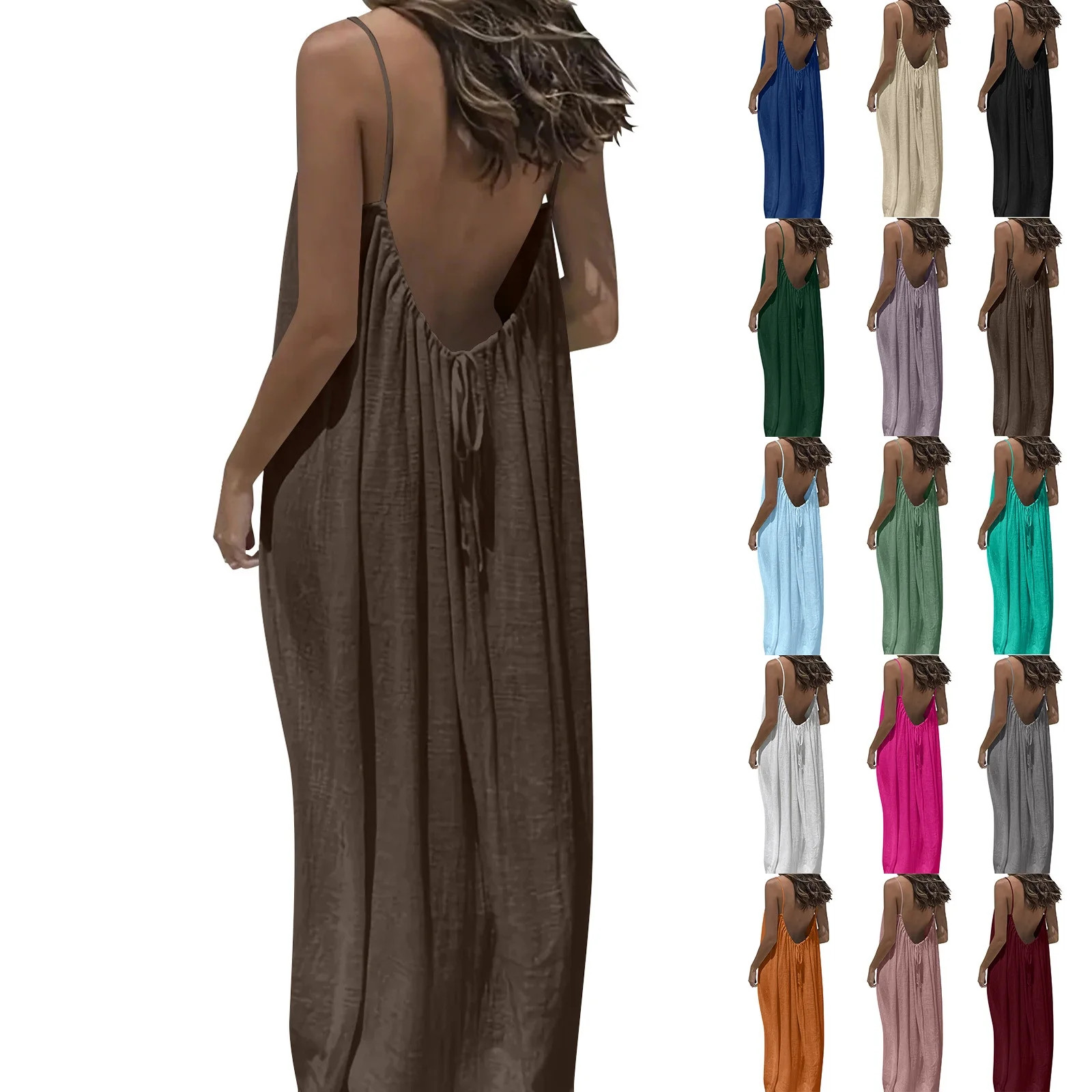 qucoqpe Women Summer Dresses 2026 Casual Sleeveless Backless Spaghetti Strap Flowy Beach Vacation... | Walmart (US)