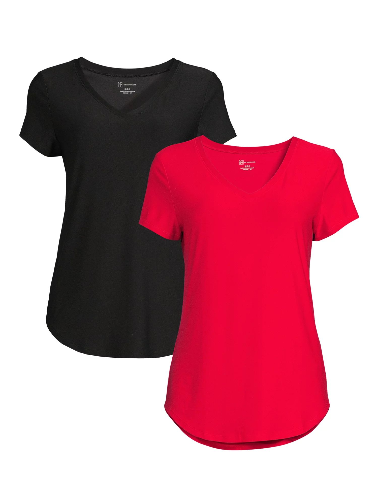 No Boundaries Juniors' Brushed V-Neck T-Shirt with Short Sleeves, 2-Pack | Walmart (US)