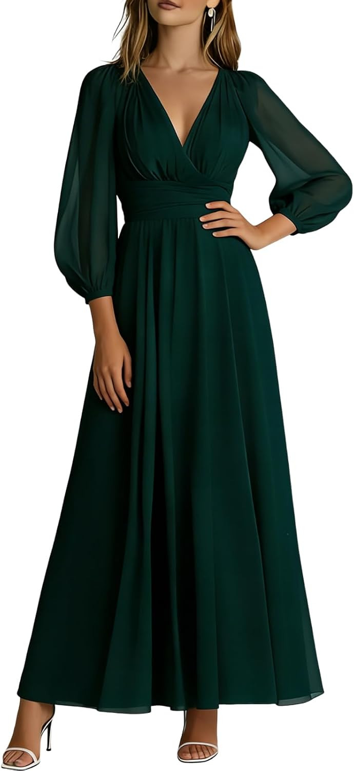 XNC Long Sleeve Dresses for Women 2026 Summer Casual Floral Chiffon Dress | Amazon (US)