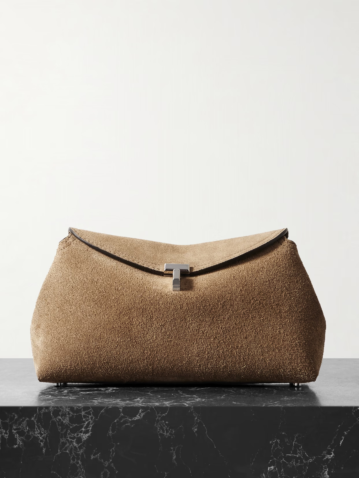 TOTEME - T-lock Suede Clutch - Brown | NET-A-PORTER (UK & EU)