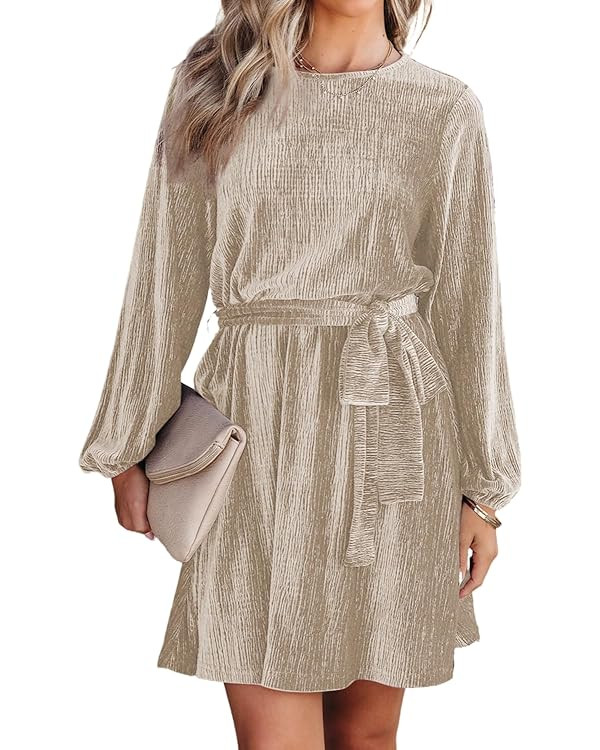 Happy Sailed Women's Velvet Cocktail Dress Fall Fashion Lantern Sleeve High Waist A-Line Skater P... | Amazon (US)