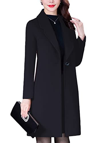 Bankeng Women's Elegant Wool Blend Coat Mid-Length Slim Fit Notched Lapel Warm Winter Coats(Z-Black1,XS) | Amazon (US)