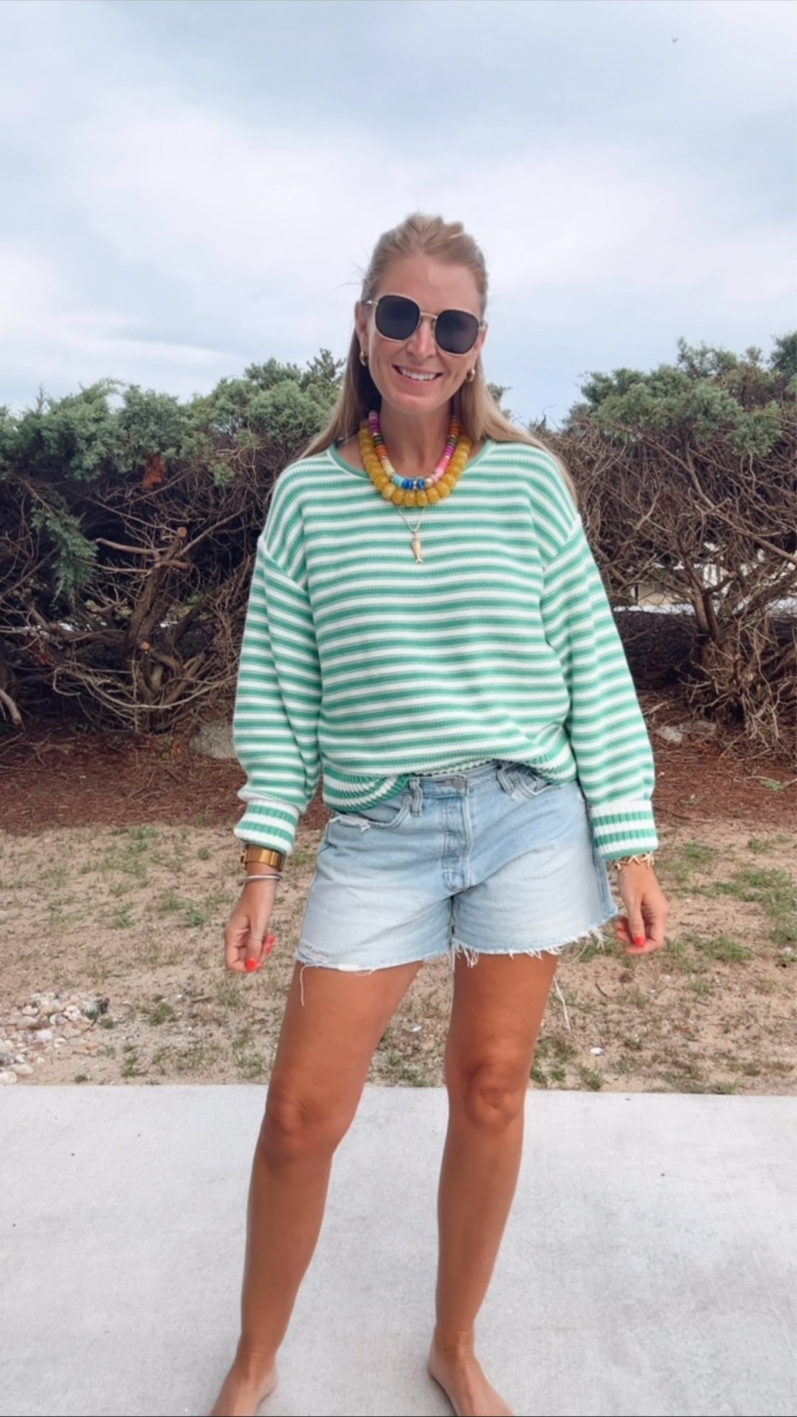 Simple, casual, but colorful look for a beach dinner tonight! Love throwing on my favorite denim shorts with a beach sweater! 

#ootd #beachstyle #beachdays #whatiwore #amazonfinds