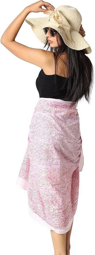 100% Cotton Sarong Coverups for Women Indian Hand Block Print Swimsuit Pareo Wrap Skirt Beach Swi... | Amazon (US)