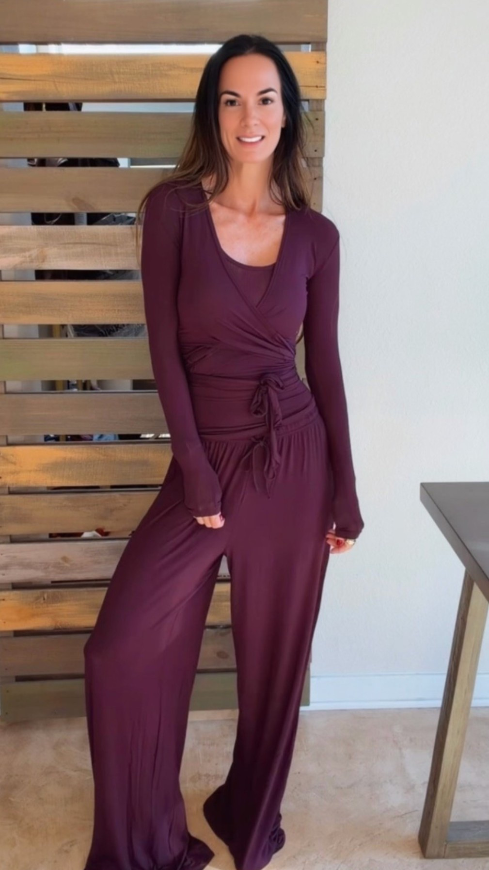 My bedtime wardrobe just got an upgrade. 💁🏻‍♀️ Loving these new SKIMS pajamas—the fitted tank, flowy wide-leg pants, and coordinating wrap top in this gorgeous plum shade. The fabric is incredibly soft, and the wrap adds sleeves when I’m chilly. All three pieces linked! 🤍

Wear XS

#LTKdayinmylife #LTKgrwm #LTKootd