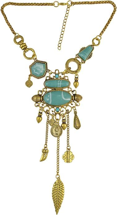 Shineland Bohemian Exaggerate Turquoise Big Alloy Pendant Necklace Women Statement Jewelry | Amazon (US)