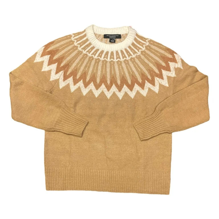 French Connection Essentials Women's Long Sleeve Fair Isle Sweater (Camel, XS) | Walmart (US)