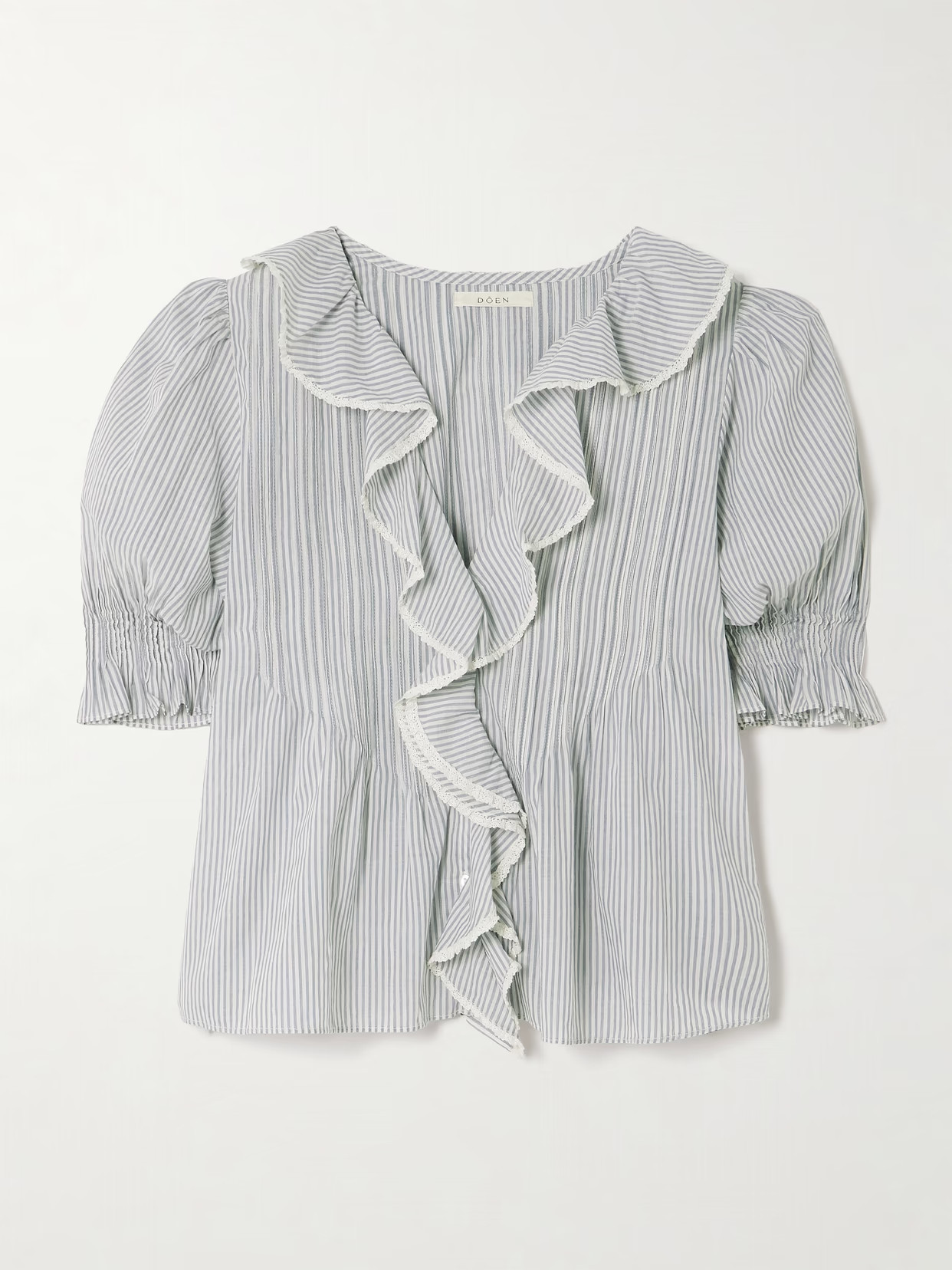 DÔEN - Henri Lace-trimmed Ruffled Pintucked Striped Organic Cotton-voile Top - White | NET-A-PORTER (US)