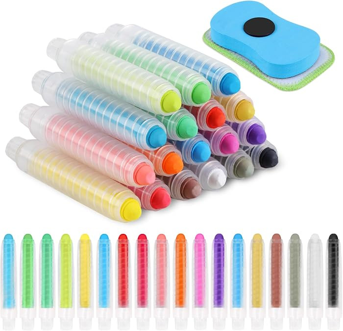 Phinus 18 PCS Dustless Chalk for Kids with Pen Sleeve, Colored Washable Toddler Chalk Non Toxic f... | Amazon (US)