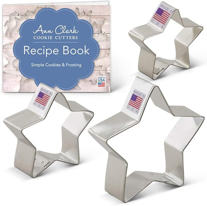 Ann Clark Cookie Cutters 3-Piece Star Cookie Cutter Set with Recipe Booklet, 2.25", 2.75", | Amazon (US)