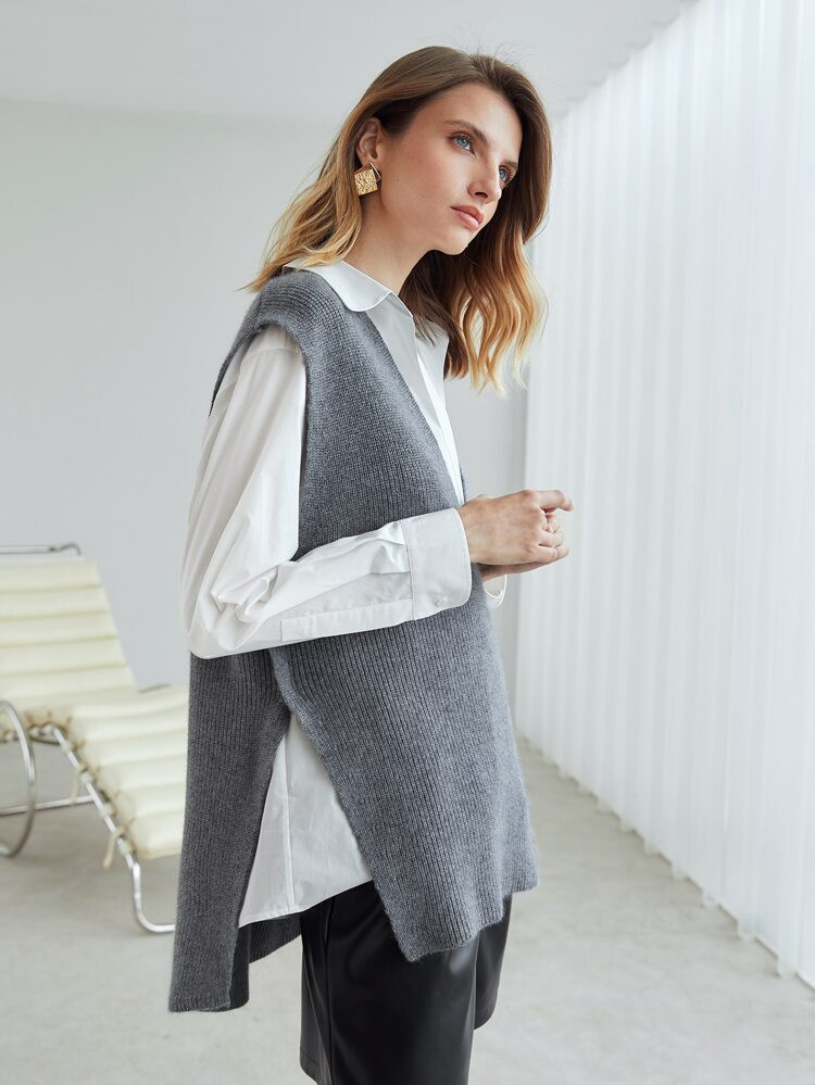 MOTF PREMIUM WOOL-MIX OVERSIZED SWEATER VEST | SHEIN