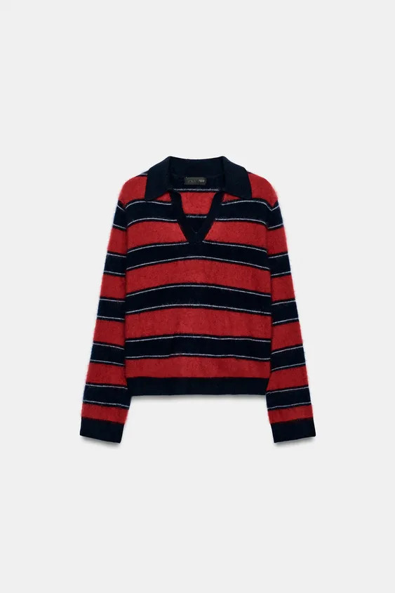 STRIPED 95% WOOL POLO COLLAR JUMPER | Zara DE