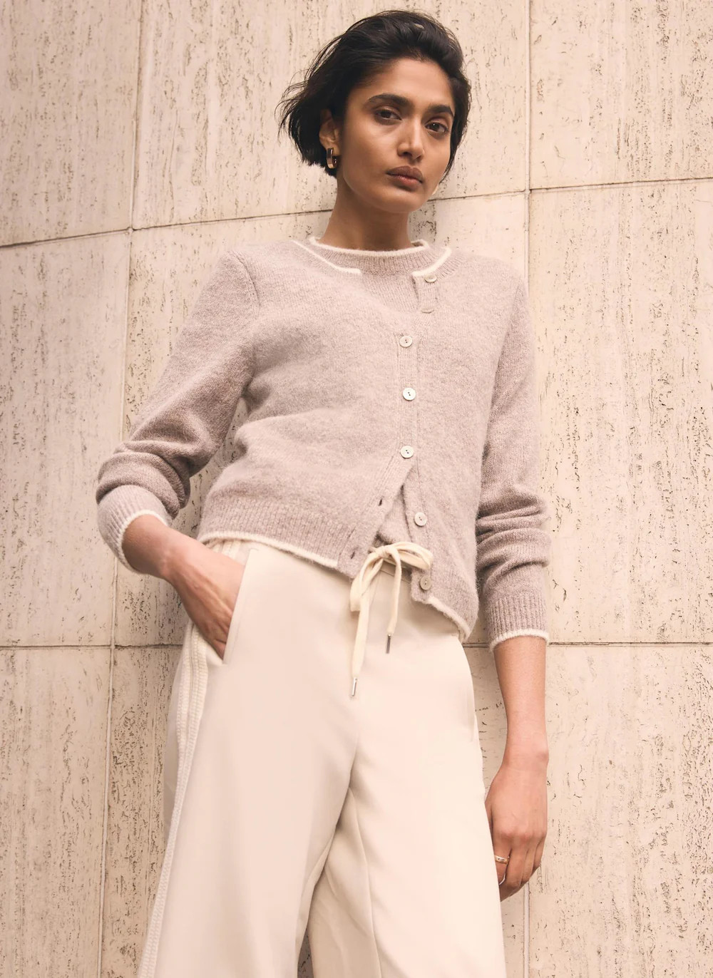 Neutral Wool Blend Layered Cardigan | Mint Velvet