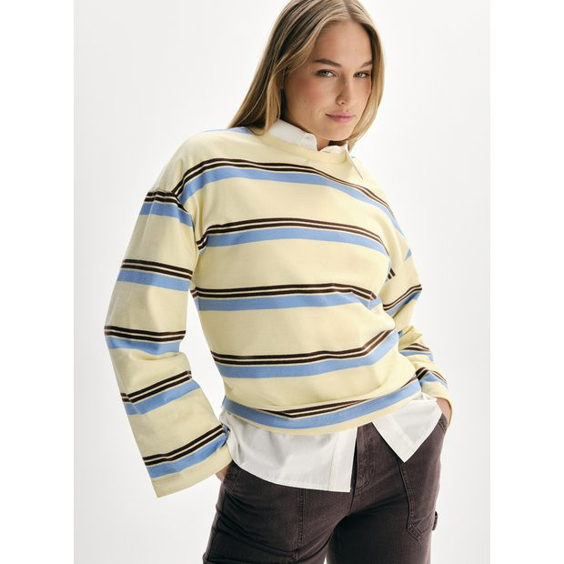 Buy Yellow Stripe Print Oversized Fit Long Sleeve T-Shirt XL | T-shirts | Tu | Tu Clothing