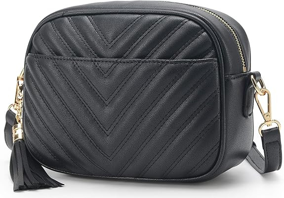 lola mae Quilted Crossbody Bag, Medium Lightweight Shoulder Purse Top Zipper Tassel Accent | Amazon (US)