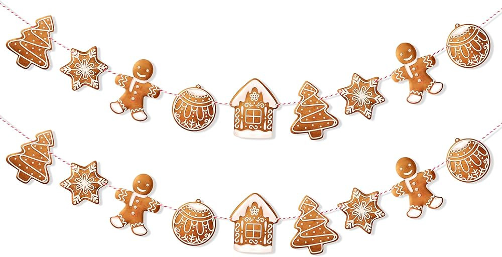 Uniwish 2 Pack Gingerbread Theme Garland Banner Christmas Hanging Decorations Tree Ornaments Chri... | Amazon (US)