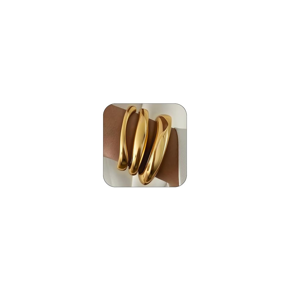 3Pcs Chunky Gold Bangles Bracelets for Women, Spring Hinged Bangles Stackable Set, Trendy Cuff Br... | Amazon (US)