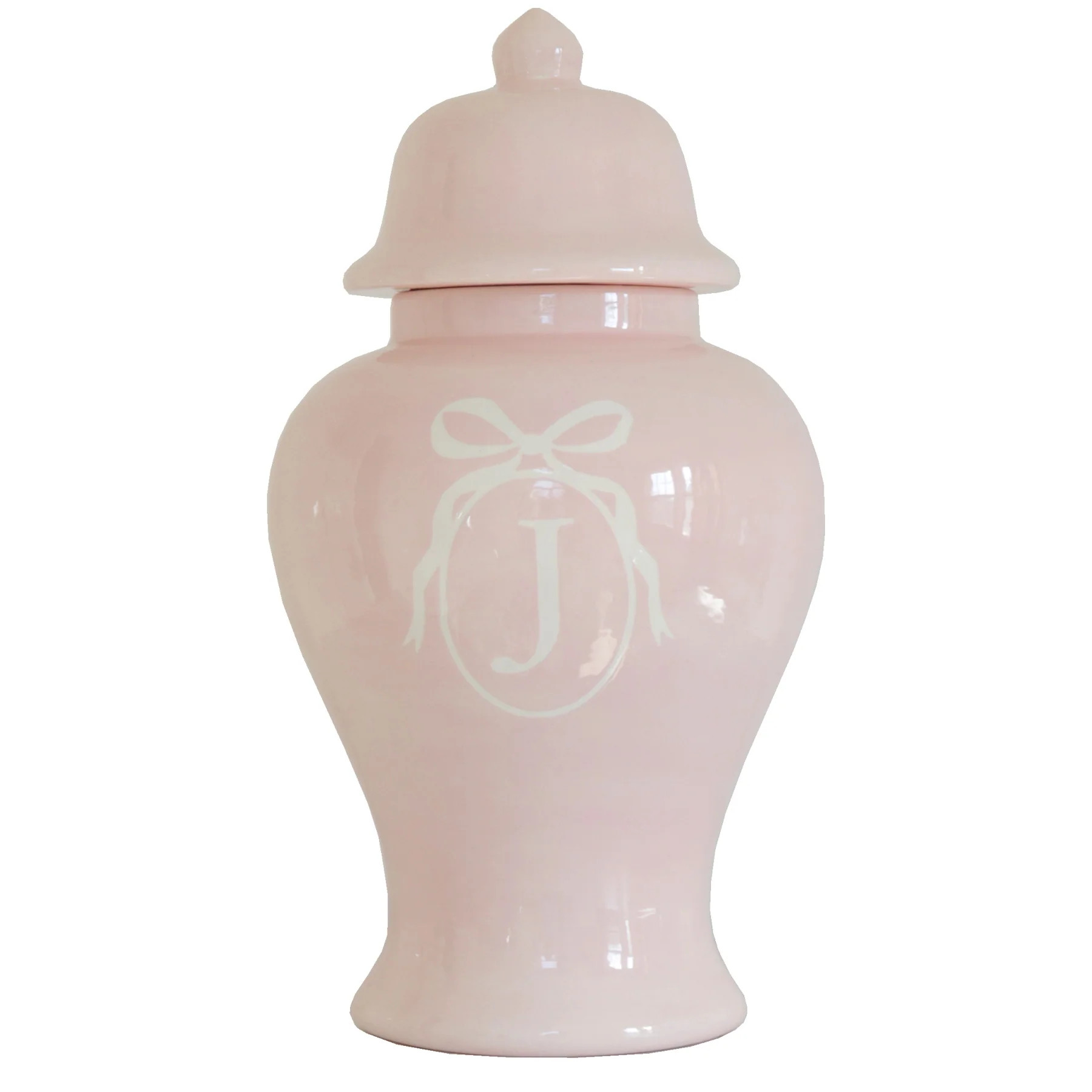 Monogrammed Bow Ginger Jars in Cherry Blossom Pink for Lo Home x Veronika's Blushing | Lo Home by Lauren Haskell Designs